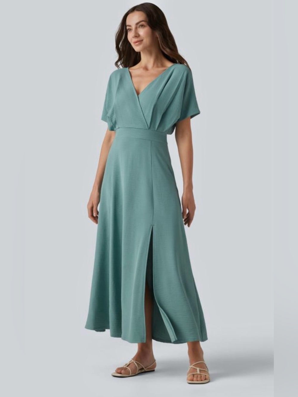 HALARA Sage Cross Top Style Maxi Dress with Front Slit - NWT - Large